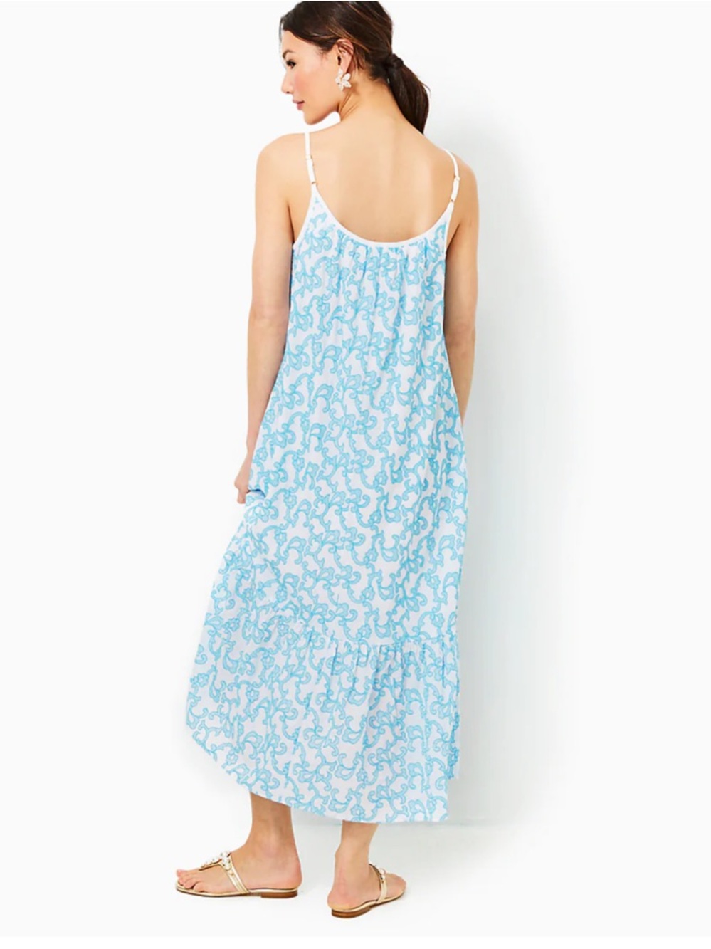 LILLY PULITZER AMERIE EMBROIDERED COTTON DRESS LUNAR BLUE FLAMINGLE EMBROIDERED - Picture 6 of 8